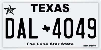 TX license plate DAL4049