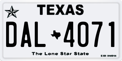 TX license plate DAL4071