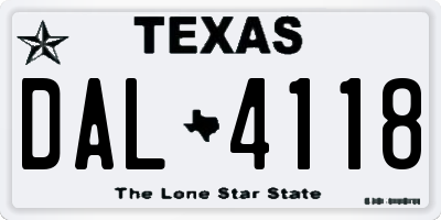 TX license plate DAL4118