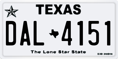 TX license plate DAL4151