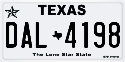 TX license plate DAL4198