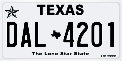 TX license plate DAL4201