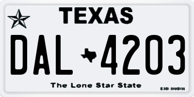 TX license plate DAL4203
