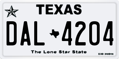TX license plate DAL4204
