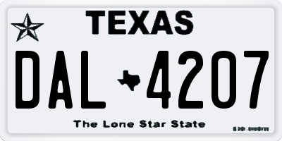 TX license plate DAL4207