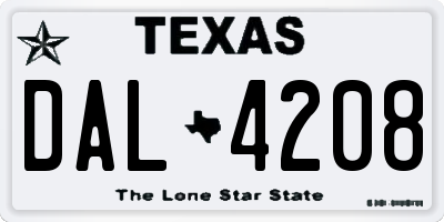 TX license plate DAL4208