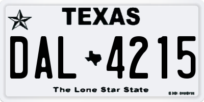 TX license plate DAL4215