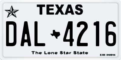 TX license plate DAL4216