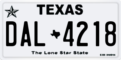 TX license plate DAL4218
