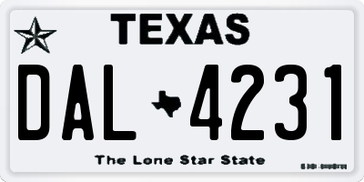 TX license plate DAL4231