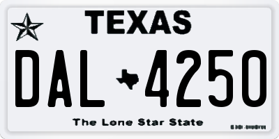 TX license plate DAL4250