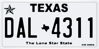 TX license plate DAL4311