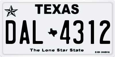 TX license plate DAL4312