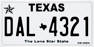 TX license plate DAL4321