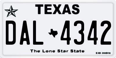 TX license plate DAL4342