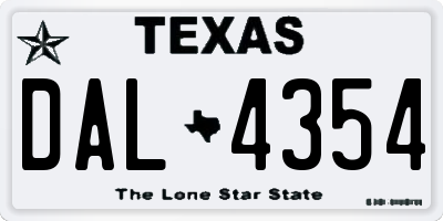 TX license plate DAL4354