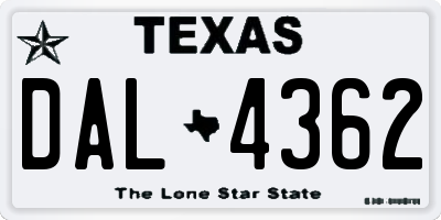 TX license plate DAL4362