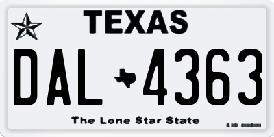 TX license plate DAL4363