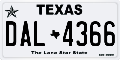 TX license plate DAL4366