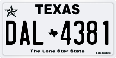 TX license plate DAL4381