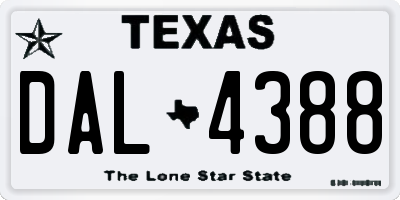 TX license plate DAL4388