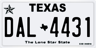 TX license plate DAL4431