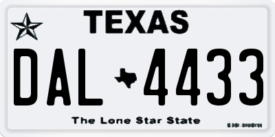TX license plate DAL4433