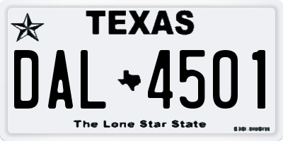 TX license plate DAL4501
