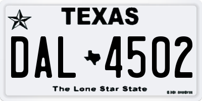 TX license plate DAL4502