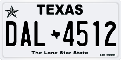 TX license plate DAL4512