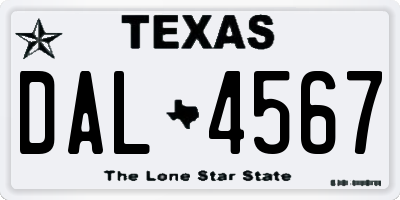 TX license plate DAL4567