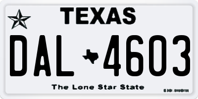 TX license plate DAL4603