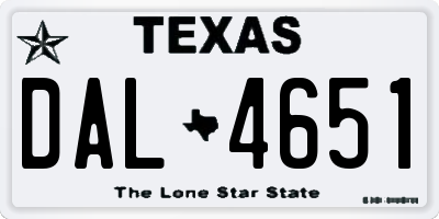 TX license plate DAL4651