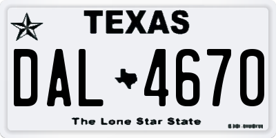 TX license plate DAL4670