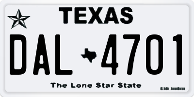 TX license plate DAL4701