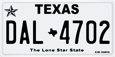 TX license plate DAL4702