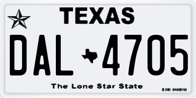 TX license plate DAL4705
