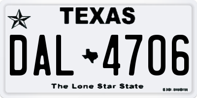 TX license plate DAL4706