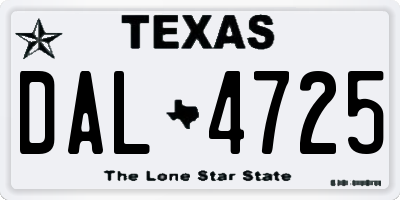 TX license plate DAL4725
