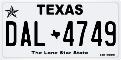 TX license plate DAL4749
