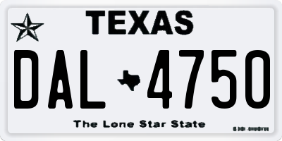 TX license plate DAL4750