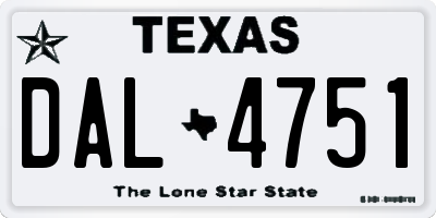TX license plate DAL4751