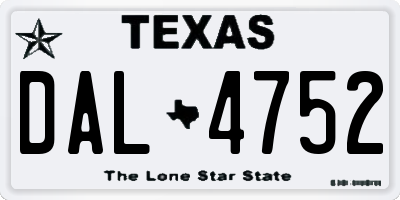 TX license plate DAL4752