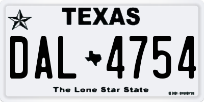 TX license plate DAL4754
