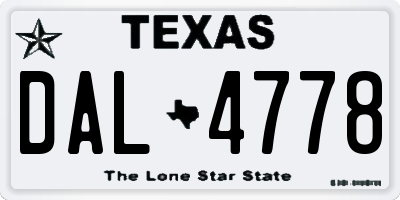 TX license plate DAL4778