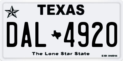 TX license plate DAL4920