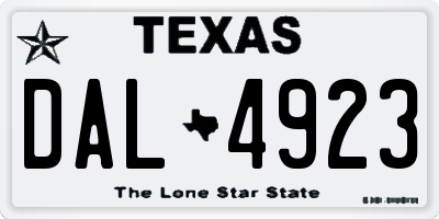 TX license plate DAL4923