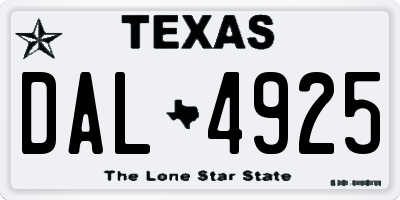TX license plate DAL4925