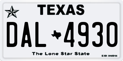 TX license plate DAL4930