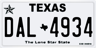 TX license plate DAL4934